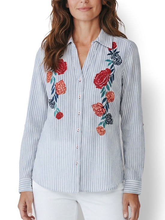 Style & Co. Tops - 4/$20 Style & Co Embroidered Floral Stripe Button Front Tunic Blouse Small